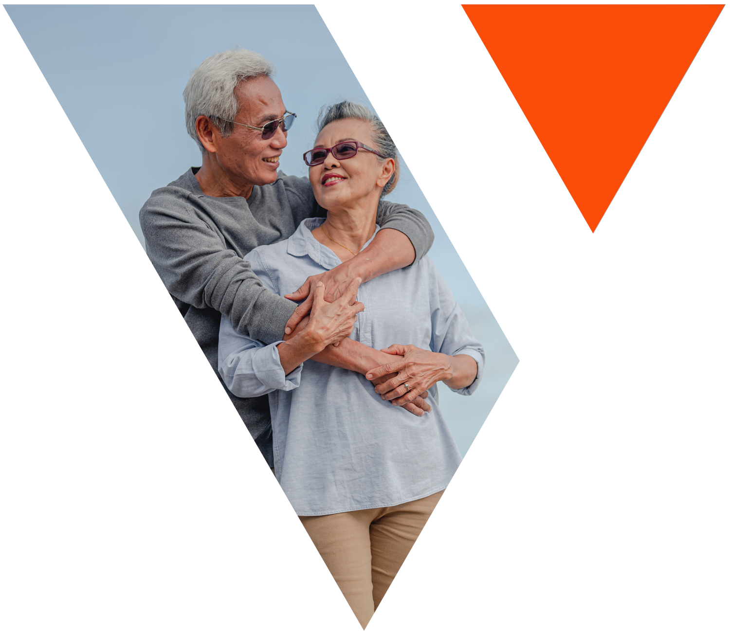 Older couple embraces in image shaped like the Vision Financial Group logo